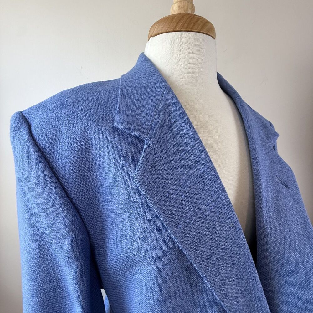 Vintage Periwinkle Blue Textured Blazer | Men Linen-Look Chambray Sport Coat 42R